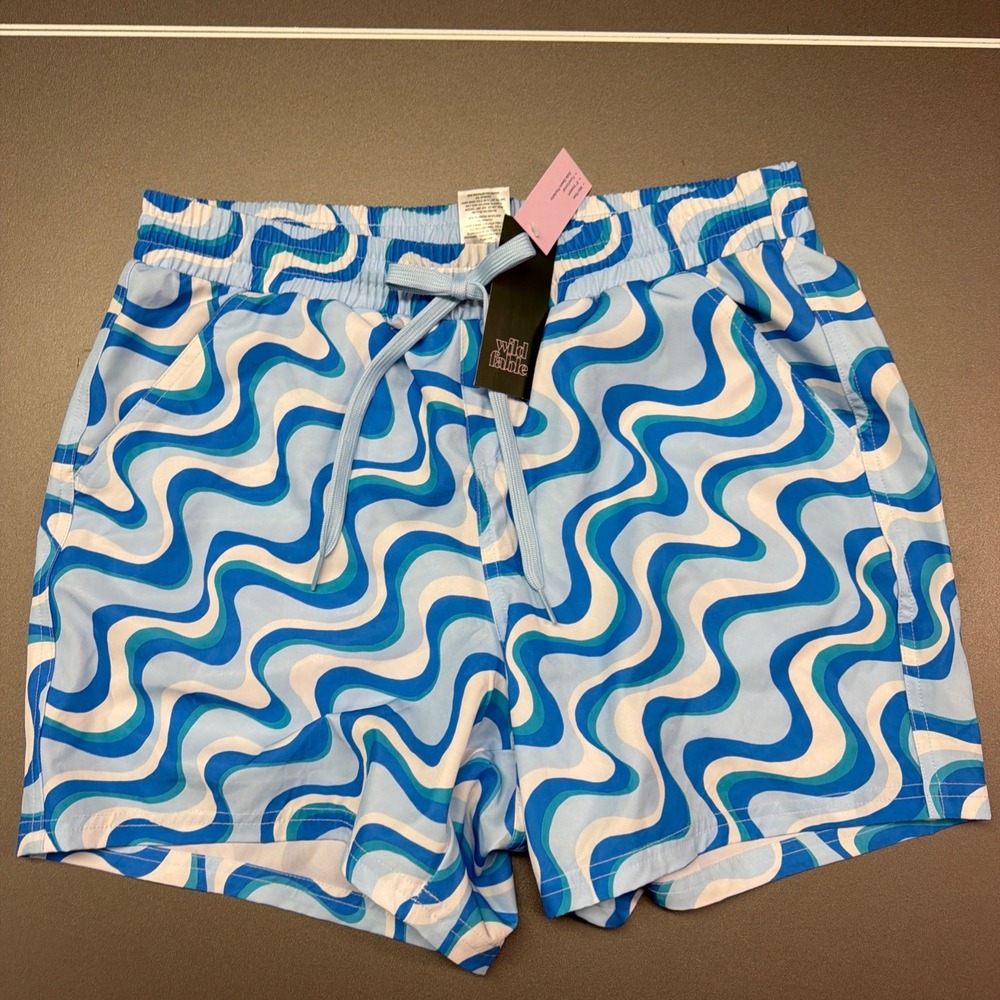 Wild Fabled Small Blue Abstract Wave Print Shorts Mid Rise NWT